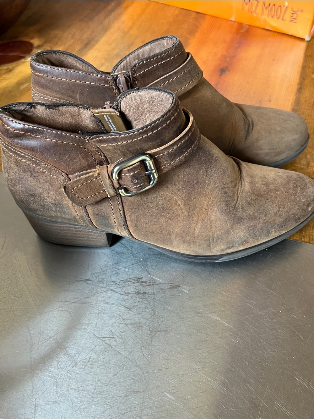 Clarks Brown Suede Ankle Booties with Buckle Detail size 6